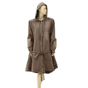 Ewa I Walla Lagenlook Coatigan Jacket Hoodie Dress Vintage Brown Cotton M 219412